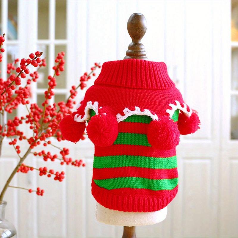 Ubranka dla zwierząt Pies Kot Sweter Świąteczny Jesień i Zima Ciepły i Wygodny Kolorowy Sweter Dzianinowy Czerwono-Zielone Paski
