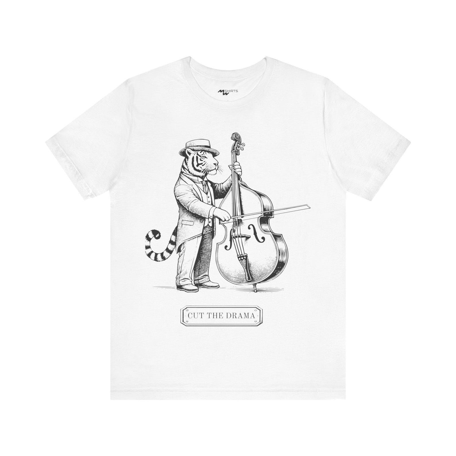 Tiger Playing Double Bass T-Shirt: Engraving Style Musician s Tee L