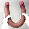 Double Head Realistic Male Masturbator, U-Shaped, Double Head, Liquid Silicone, Non-Electric, Without Battery, for Women