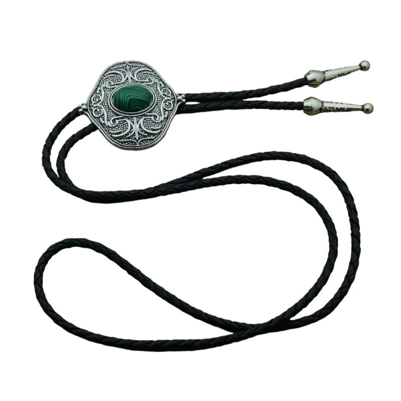 Braided Shoestring Gemstones Bolo Tie Charm Cowboy Necktie Necklace