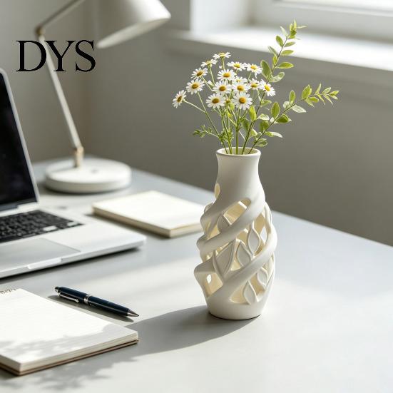 Decorative White Vase for Home Decor 3D Printed Hollow Vase, Modern Abstract Art Flower Pot Minimalist Matte Living Room Bedroom, Ornament,