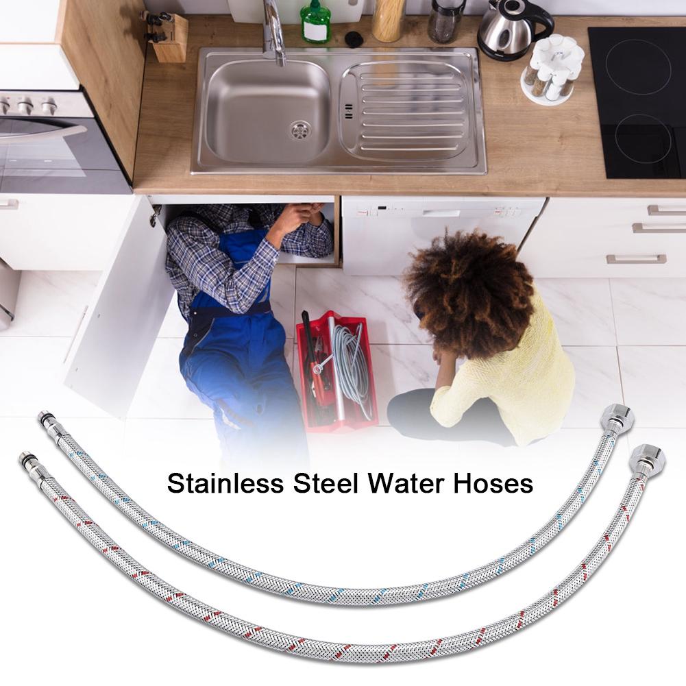 2Pcs Stainless Steel Faucet Connector Flexible Water Supply Line Hoses Hot Cold