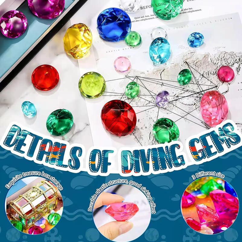 Lurrose Acrylic Gem Toy Set of 120, 20mm Diamond Gem Scooping Game, Acrylic Ice, Summer Pool Play, Water Play, Diving, Treasure Hunt, Kids' Prizes,