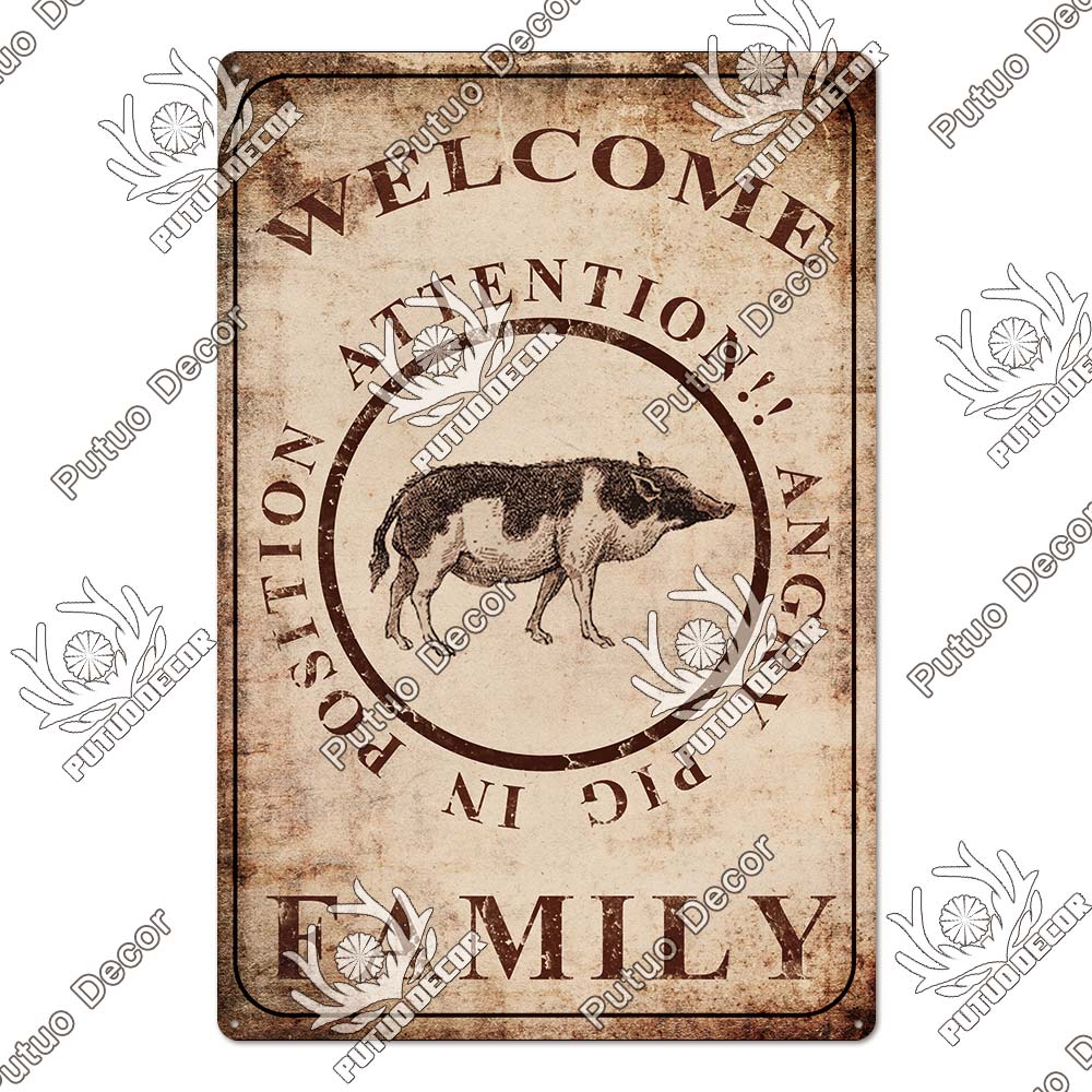 Putuo Decor Warning Tin Sign Vintage Metal Sign Pig Caution Plate Warning Decorative for Zoo Piggy Farm House Wall Decor