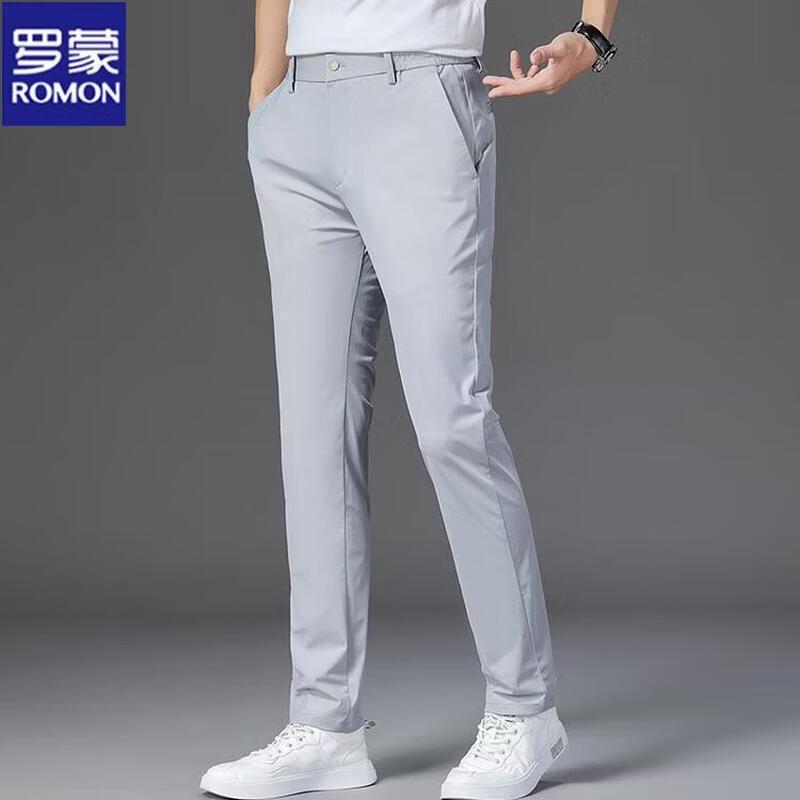 ROMON Men's Summer Ice Silk Straight Business Casual Pants