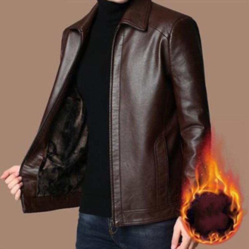 Youth Autumn and Winter Velvet Pure Color PU Leather Jacket, Business Casual Loose Top