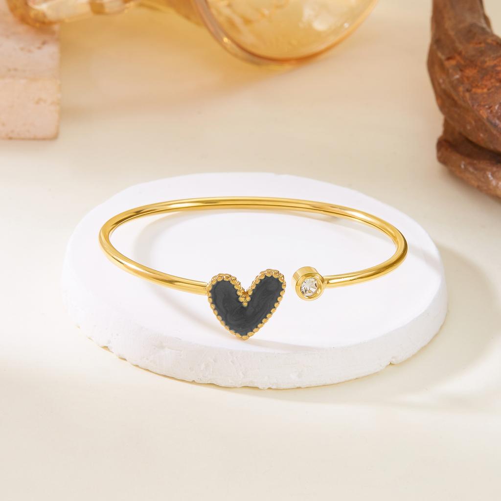 New Trendy Gold Plated Simple Heart Cuff Bangles for Women High Quality Stainless Steel Crystal Bracelets Waterproof Jewelry