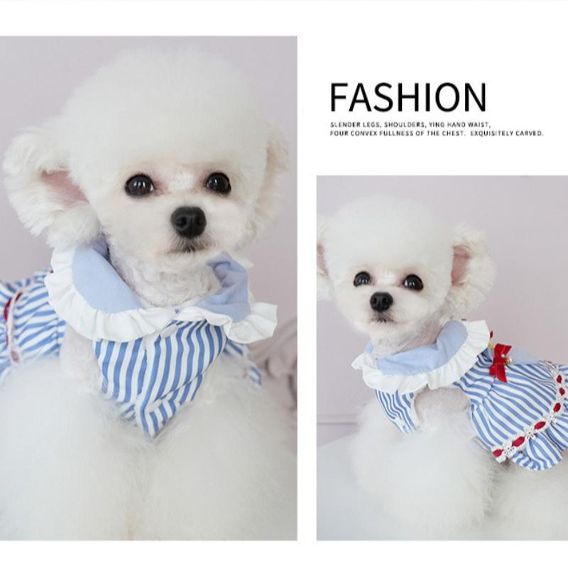 Dog Clothes Autumn and Winter Thick Princess Skirt Striped Fresh Sailor Cotton Coat Small Dog Pet Supplies