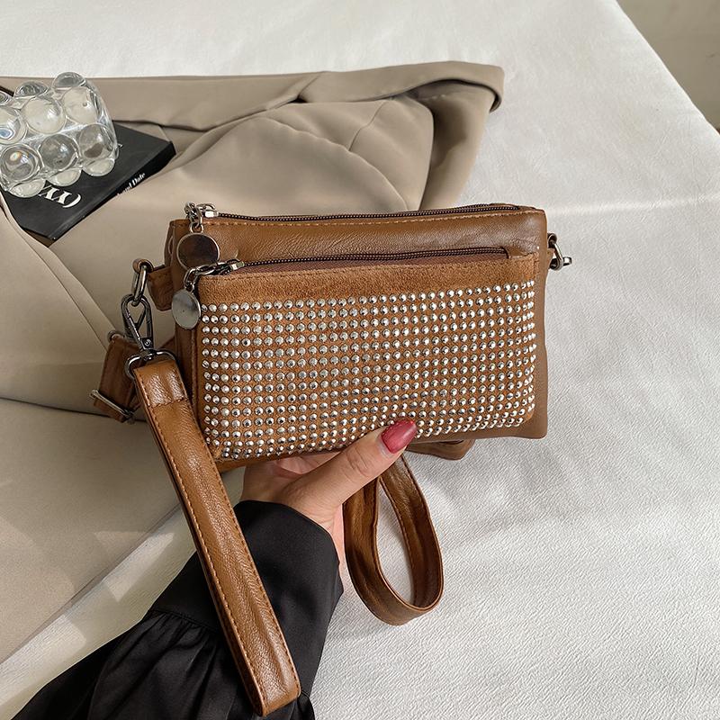 Women's Small Square Bag With Diamonds Shoulder Crossbody Bag