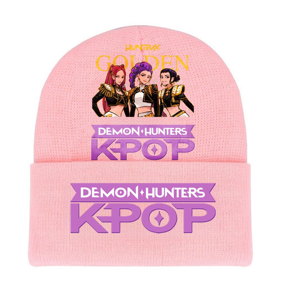 Kpop Demon Hunters HUNTRIX SAJABOYS Letter Printed Rolled-edge Woolen Knitted Cap Thickened Cold Season Adult Hat Fans Birth Date Present