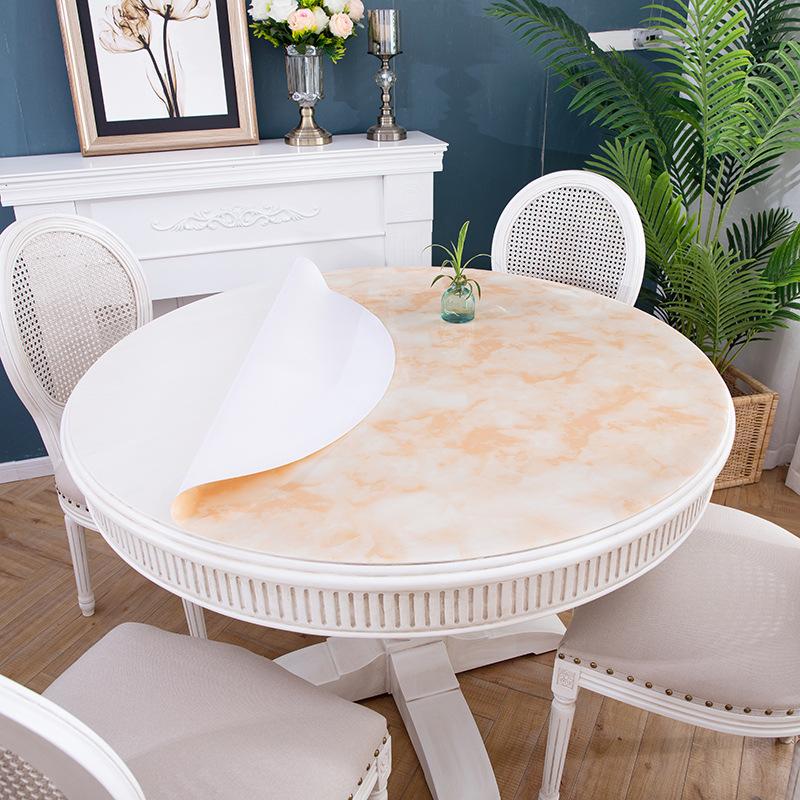 Round Table Tablecloth Pvc Soft Plastic Glass Waterproof, Oil-Proof and Scalding-Proof, Leave-In Round Impervious Dining Table Mat Household