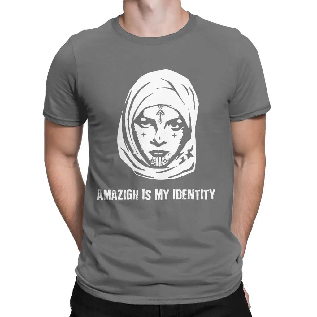 Summer Harajuku Amazigh Is My Identity Men's Berber Face with Tattoos Casual Tees Short Sleeve O Neck T-Shirt Pure Cotton Summer