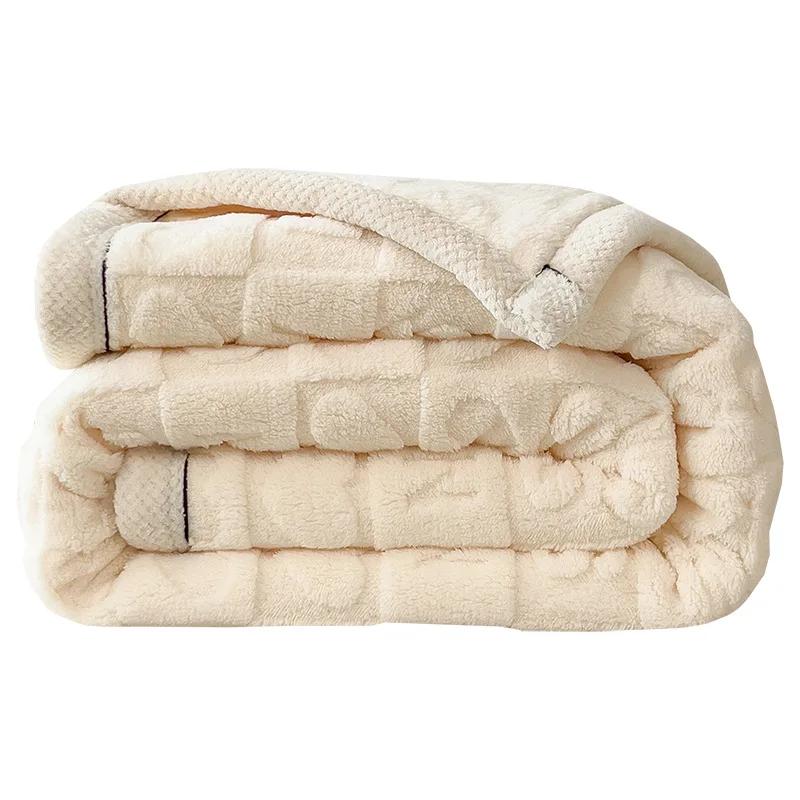 Knitted Heart Pattern Warm Throw Blankets Winter Soft Comfortable Double Sided Plush Thick Coral Velvet Blanket For Bed Safa