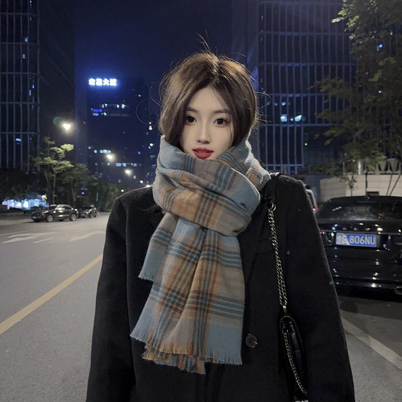 Large and small plaid oversized scarf with shawl imitation cashmere to keep warm and thickened scarf Women's winter temperament