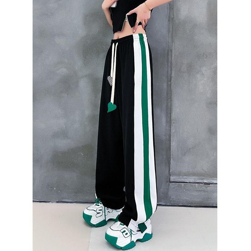 Korean Streetwear Women Sweatpants Spring Summer New Harajuku Elastic High Waist Love Drawstring Casual Striped Sports Trousers