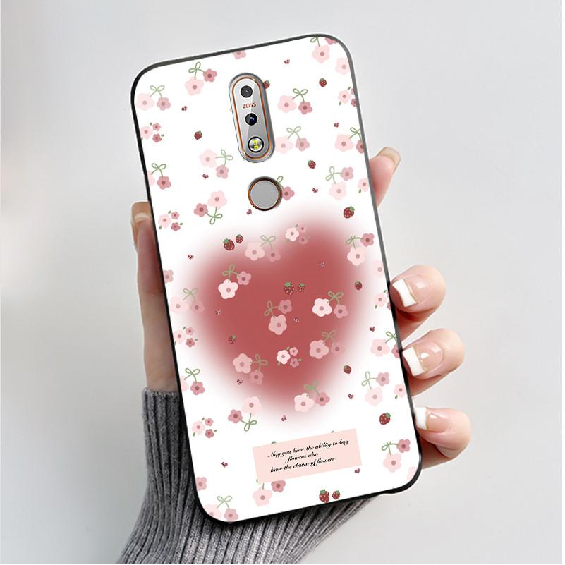 Printing Pattern Case For Nokia 7.1/Nokia 7 Plus Fundas Nokia7 Cover Soft Silicone Black Shell Cute Flower Cartoon Casing Coque