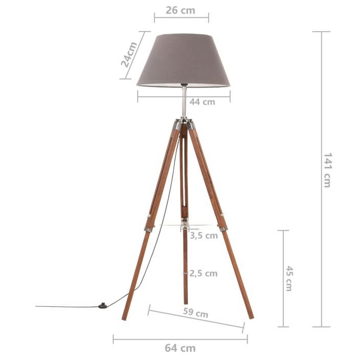 VidaXL Lampadaire à Trépied Marron Lampe sur Pied Lampe à Piédestal Salon Salle de Séjour Maison Intérieur Miel et Gris 141 288078