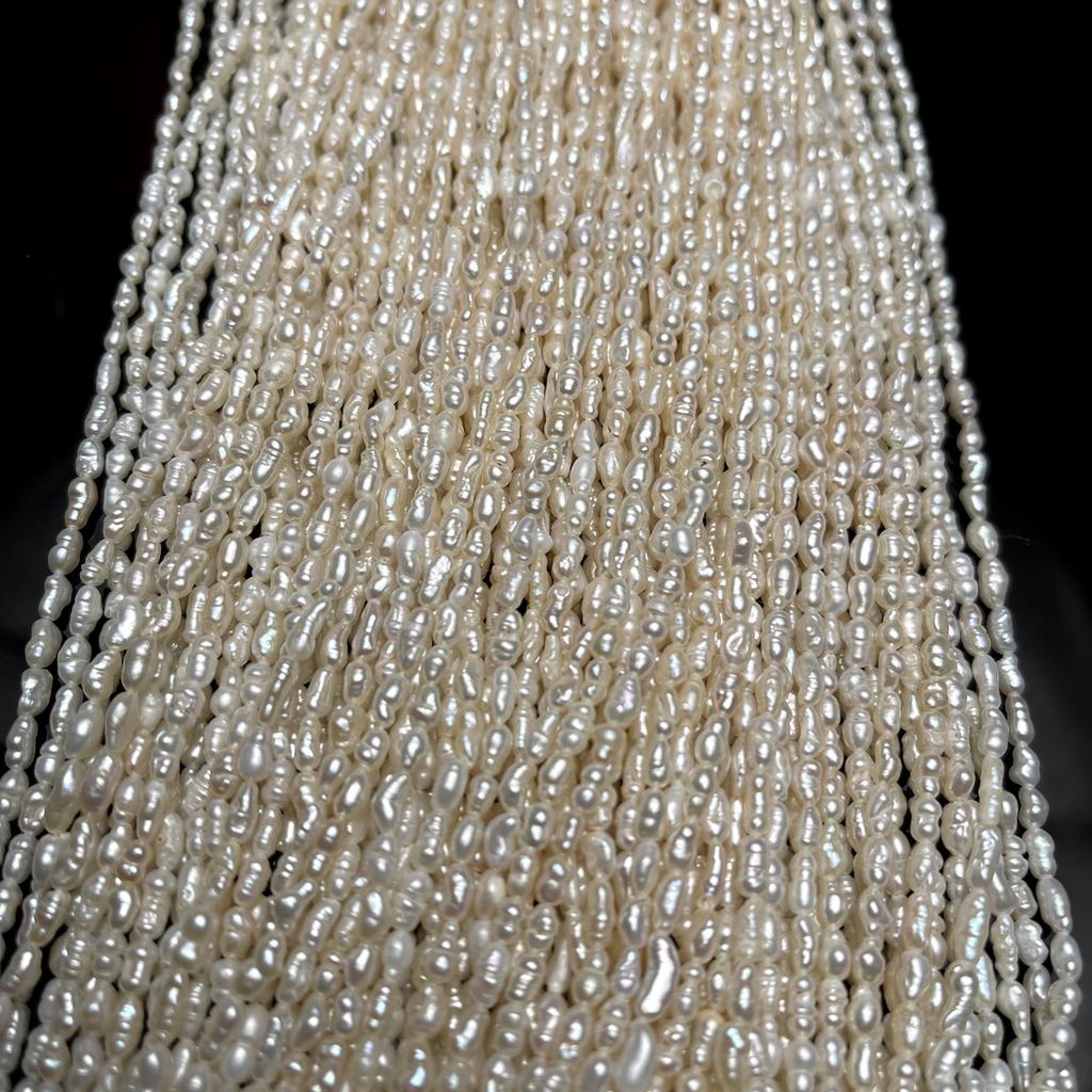 1String, White Natural Freshwater Pearls, Handmade Rice Pearl Beads, 2-3 Mm, for DIY Necklace Accessories, Jewelry Making, Women Gift, 36 Cm