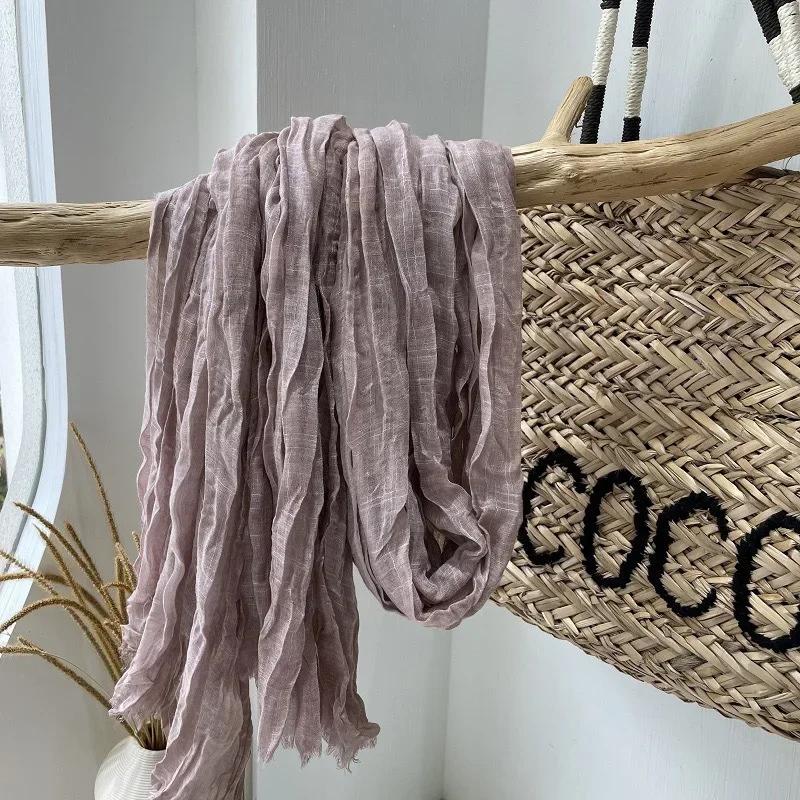 New High-End Natural Wrinkled Antique Style Artistic Shawl Sun Protection Versatile Plain Couple Cotton And Linen Scarf Women