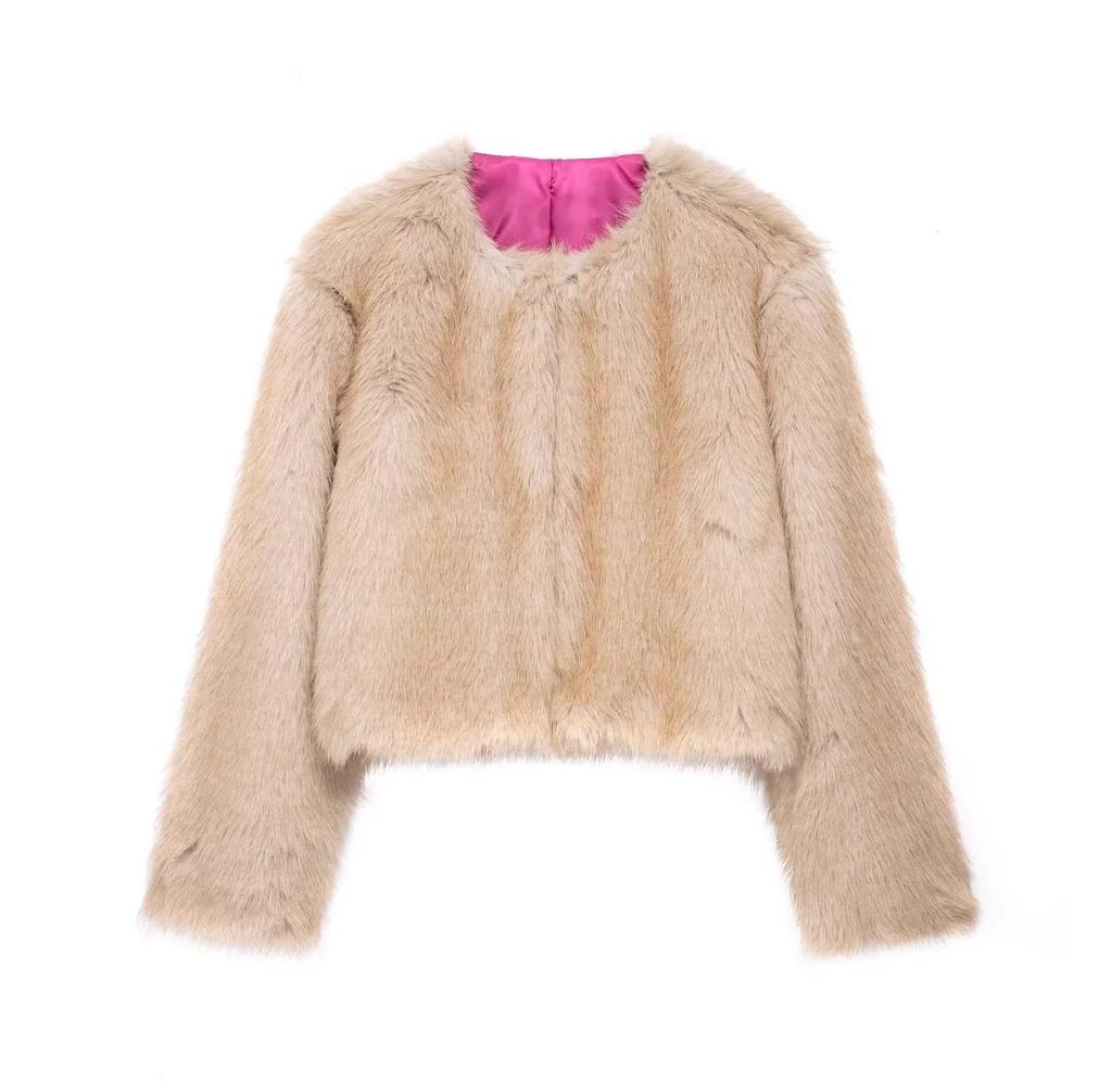 2024 Autumn Women's European & American Style Faux Fur Jacket Coat