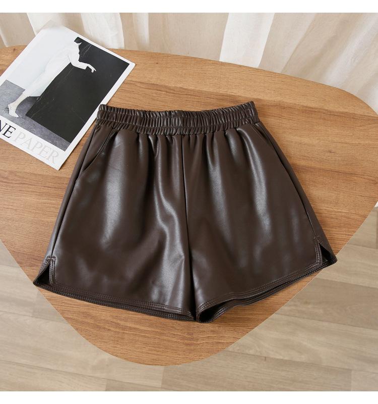 

Plus Size Women s High Waist Leather Slit Pants - Autumn/Winter Fashion Versatile Casual Shorts 2XL 140-155 jin