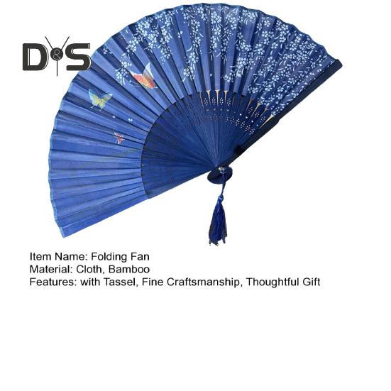 Bambus-Faltfächer, Tanz-Handfächer, leicht, mit hohler Schnitzerei, Bambusquaste, kühlendes Hochzeitsgeschenk