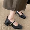 Fashion Retro Style Thick Heel Women Mary Jane Shoes Fashion Square Toe One-Buckle Shoes Ladies Outdoor Dress Pumps