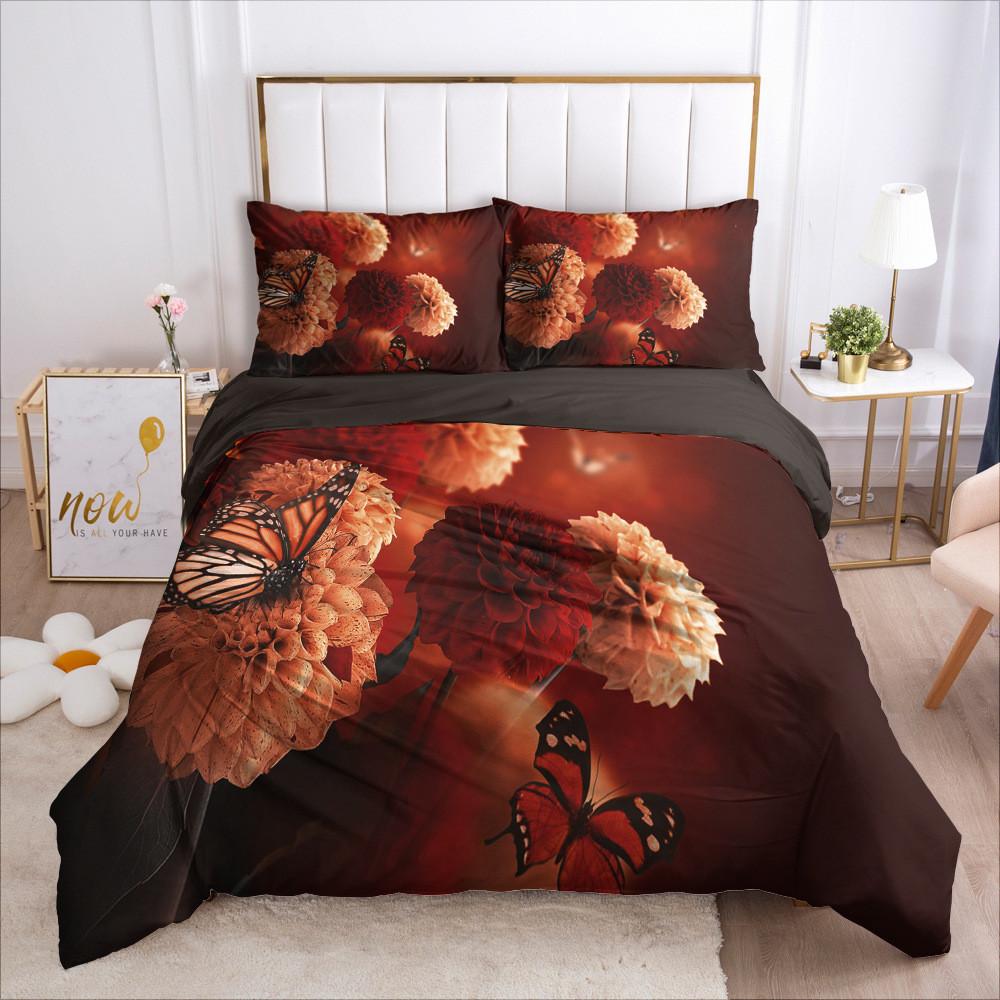 Butterfly Duvet Cover Set Pink Butterflies Rose Printed Comforter Cover Set For Girls Teens Women Spring Fresh Theme Quilt Cover