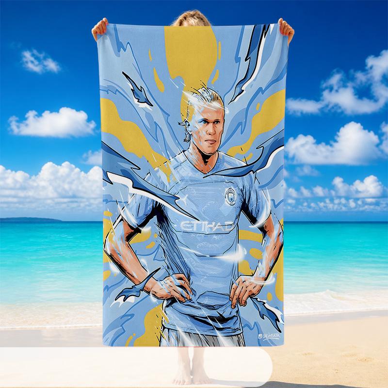 Quick Dry Beach Towel Erling Haaland Pattern, Lightweight Absorbent Towel for Pool Beach Vacation Use