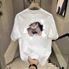 Summer Round Neck Cat Printed Top Fashionable Casual Pure Cotton Short Sleeved Men's T-shirts