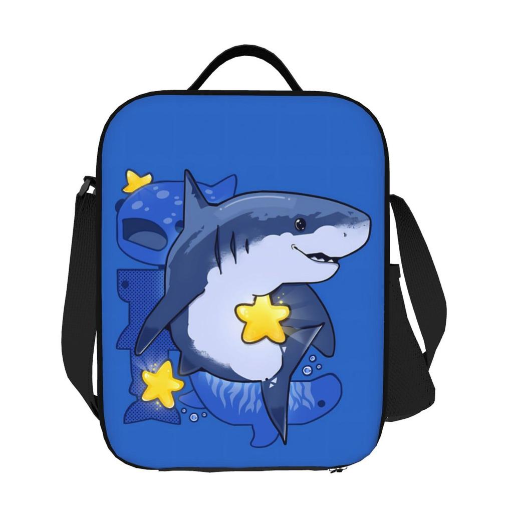 1pc Star Shark Design Insulated Lunch Bag - Waterproof Polyester, Reusable & Durable, Ideal for Camping, Picnics & Beach