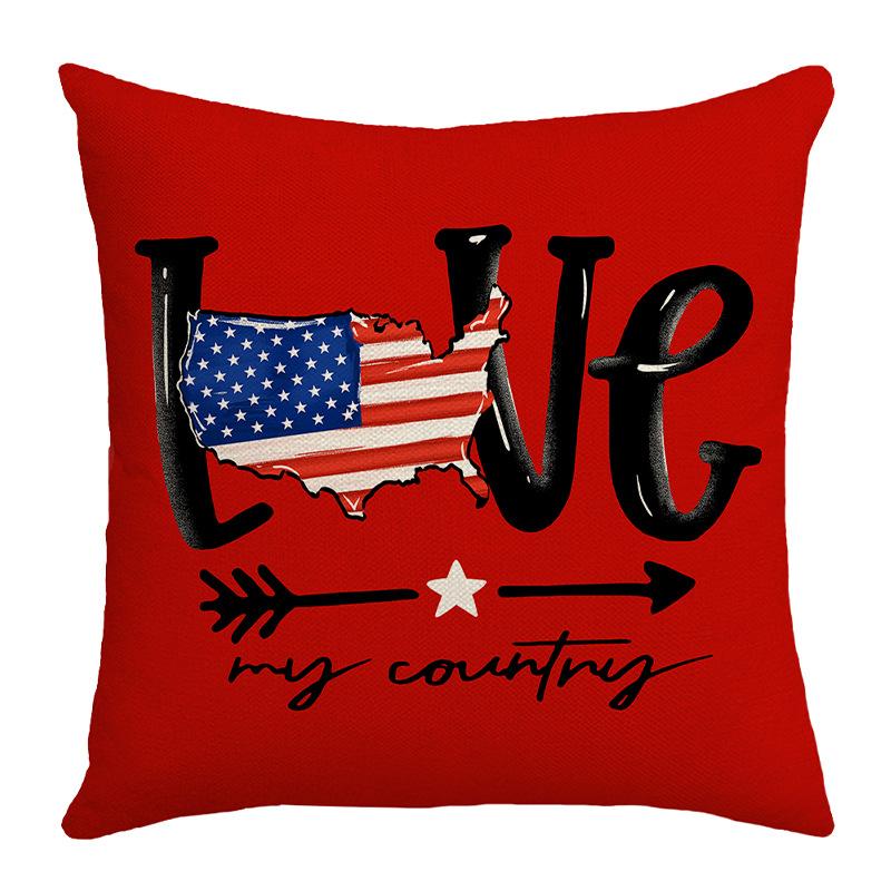

New Independence Day Flag Four-piece Set Five-Pointed Star Car Letter Print Plaid Bedroom Sofa Cushion Cover 45 * 45Cm (without core)