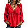 Women's Casual V-Neck Long Sleeve Cotton Linen Top Color