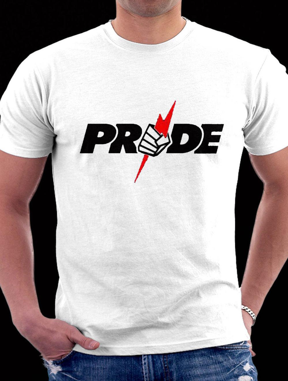 Pride Fighting Logo MMA Kampfboxen Training T-Shirt Neu 100% Baumwolle Kurzarm Rundhals T-Shirt Lässiges Herren Oberteil M white