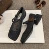 2025 Frühling und Sommer neue Retro Wollstoff Französisch dicker Absatz Einzelne Schuhe Damen Ein-Wort-Schnalle Mary Jane Flachmaul Quadratkopfschuhe