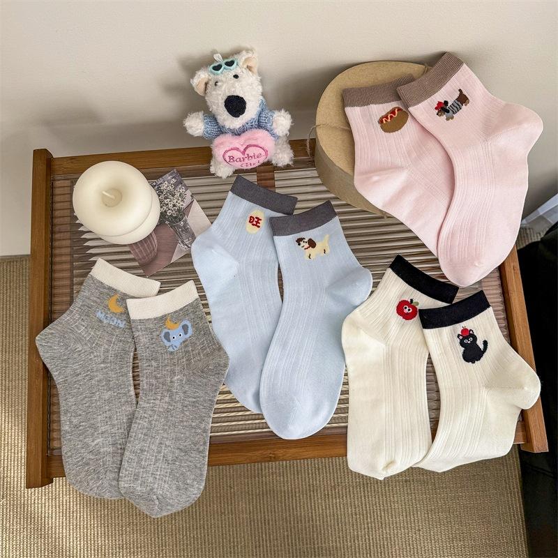 Damen Frühling und Sommer Dünne Farbpassende Ab Hund Cartoon Low Top Kurze Socken aus Baumwolle