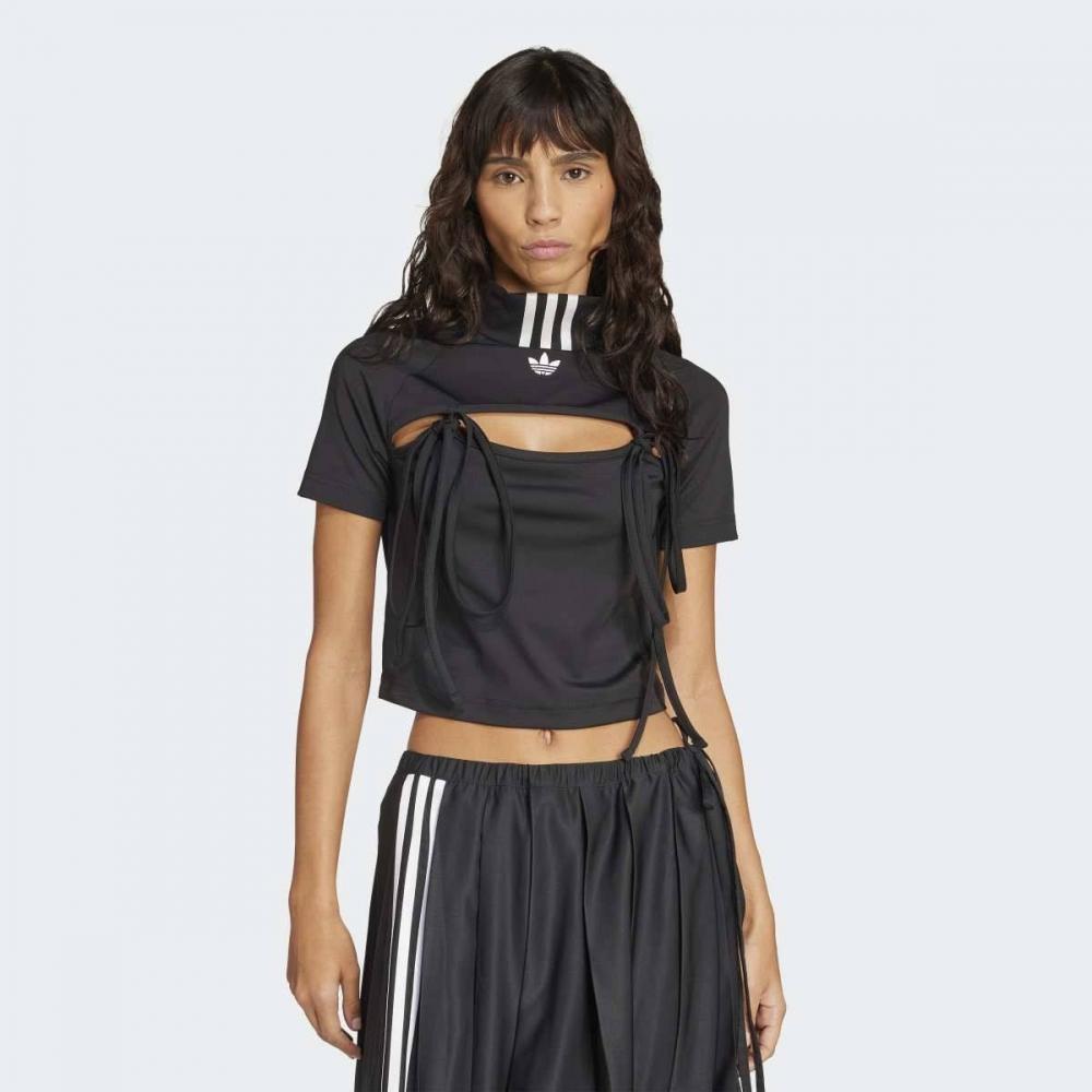 AdidaS Women S Ribbon Cutout Crop Top Black  Jx2537 AXL(105)