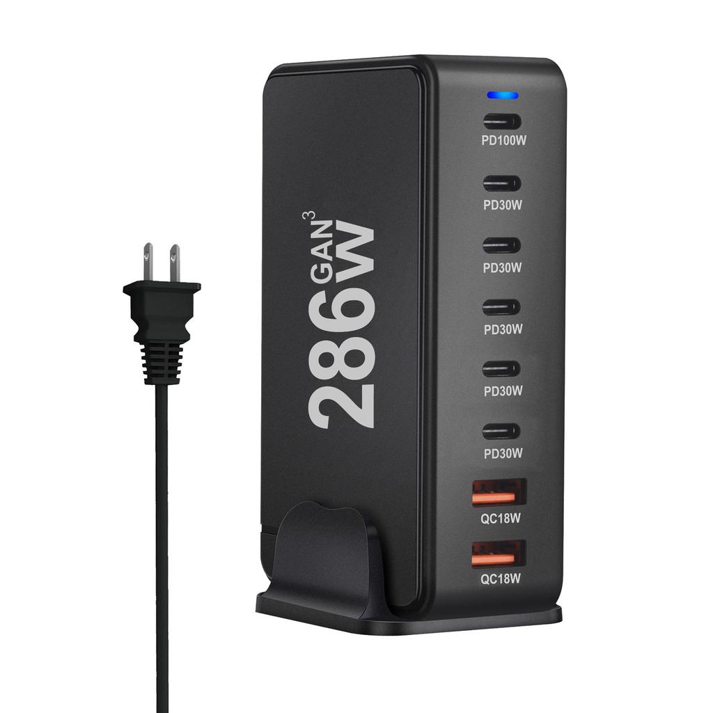 286W GaN Desktop PD Charger: 6 USB-C/2 USB-A Ports, Multifunctional Adapter