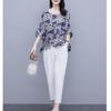 Women's Plus Size Casual Stylish Two-Piece: Five-Sleeve Print T-shirt & Nine-Point Pants Set
