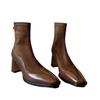Soft leather version~ short boots women's 2025 new high heels autumn and winter square head elastic socks boots thick heel French thin boots