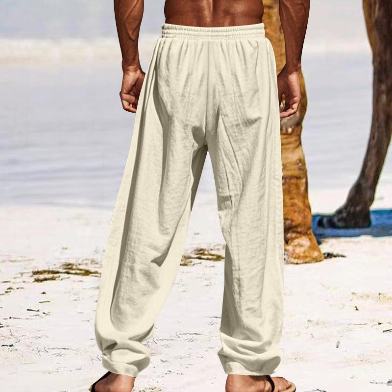 Men's Cotton Linen Thin Section Casual Trousers Straight Loose Printed Trousers Men's Summer Models