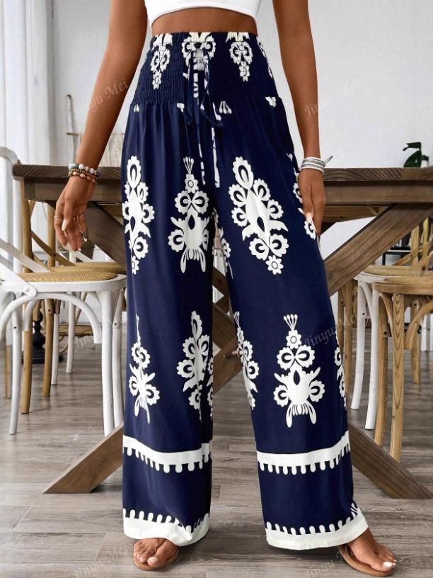 2025 Trendy European-American Women's Printed High-Waisted Wide-Leg Pants