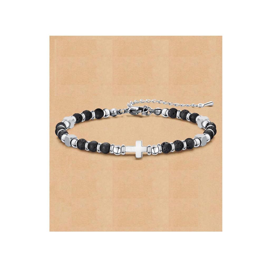 Bracelet de Couple Bohème 4MM: Pierre Naturelle Perlée avec Turquoise Zèbre Poudre et Acier Inoxydable