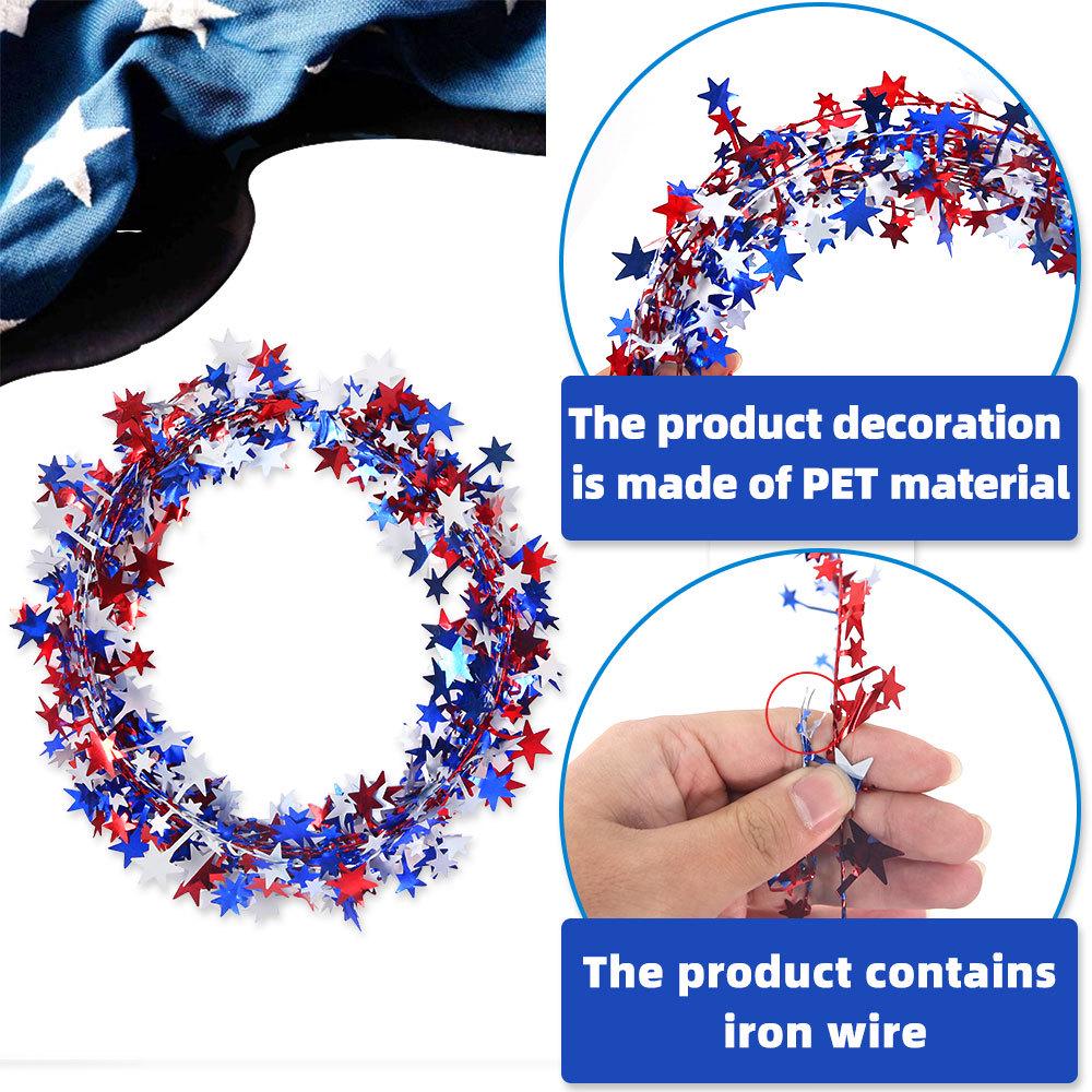 Patriotic Red, White, & Blue Star Wreath with Colorful Vine and Pull Flowers