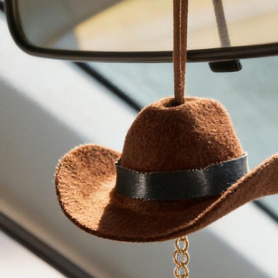 Cowboy Hat Pendant Car Mirror Cap Western Style Fabric Car Ornament for Soft Texture Rearview Decoration Vehicle Interior Accessory Driving Charm