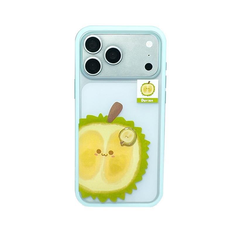 Summer Cartoon Fruit Rotating Phone Case for Apple 17ProMax - Durian & Guava Design