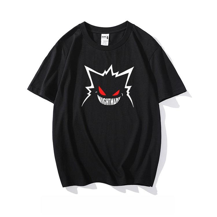 Pokmon Gengar Printing Tee Pure Cotton Tshirt Unisexs 2026 Summer Fashion Oversize Street Casual Y2k Tops Streetwear Clothing