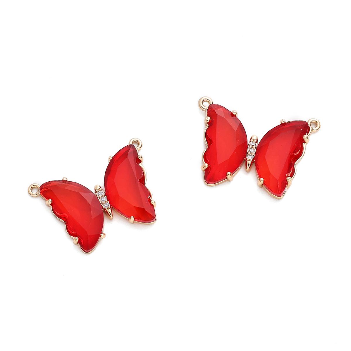 

Латунная подвеска-бабочка с кристаллом циркона, камень для серег, браслетов, ожерелья, аксессуары для изготовления ювелирных изделий своими руками 22x29mm красный