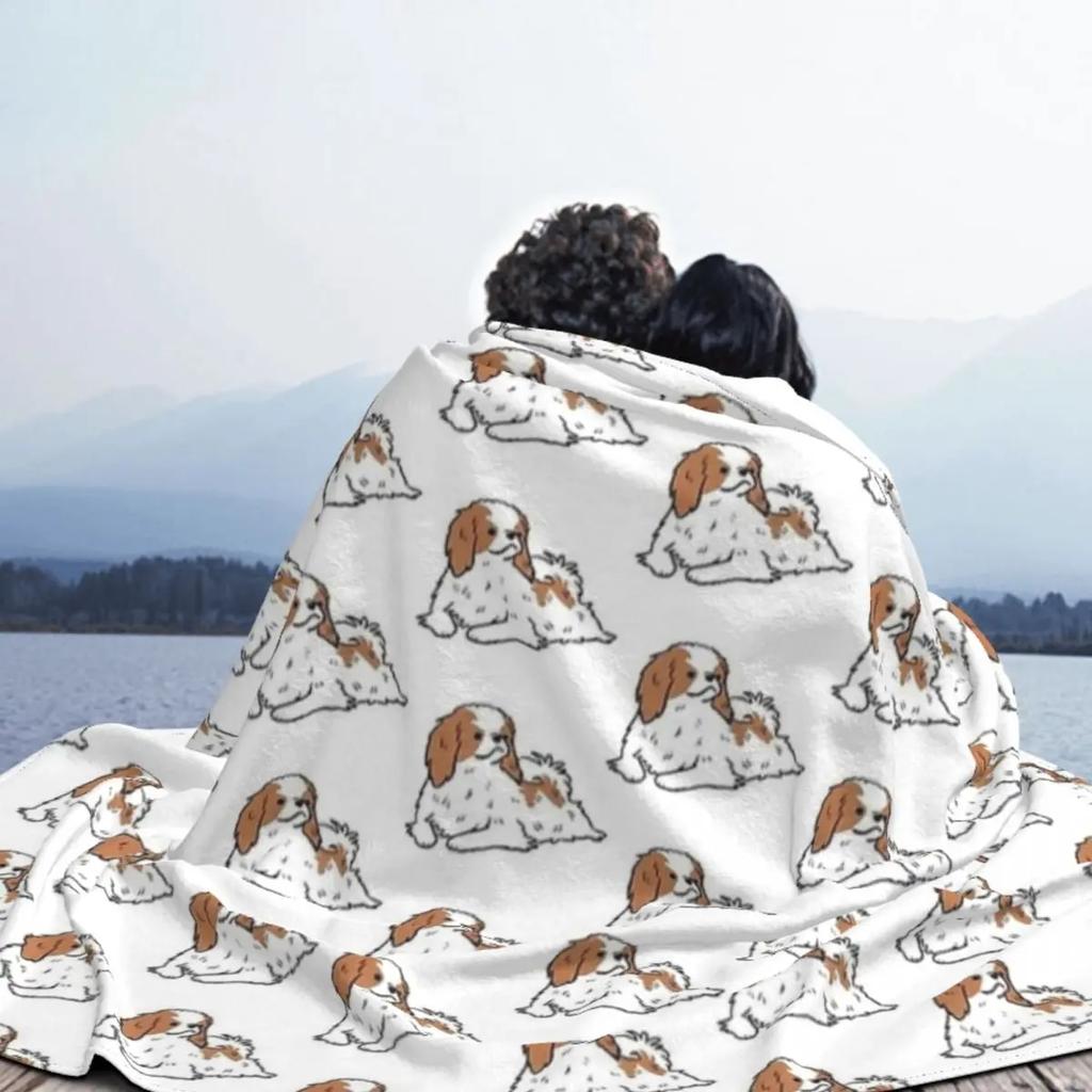 Japanese Chin Cute Dog Illustration Blanket Fleece Spring/Autumn Cartoon Multifunction Super Throw Blankets for Sofa Couch Quilt