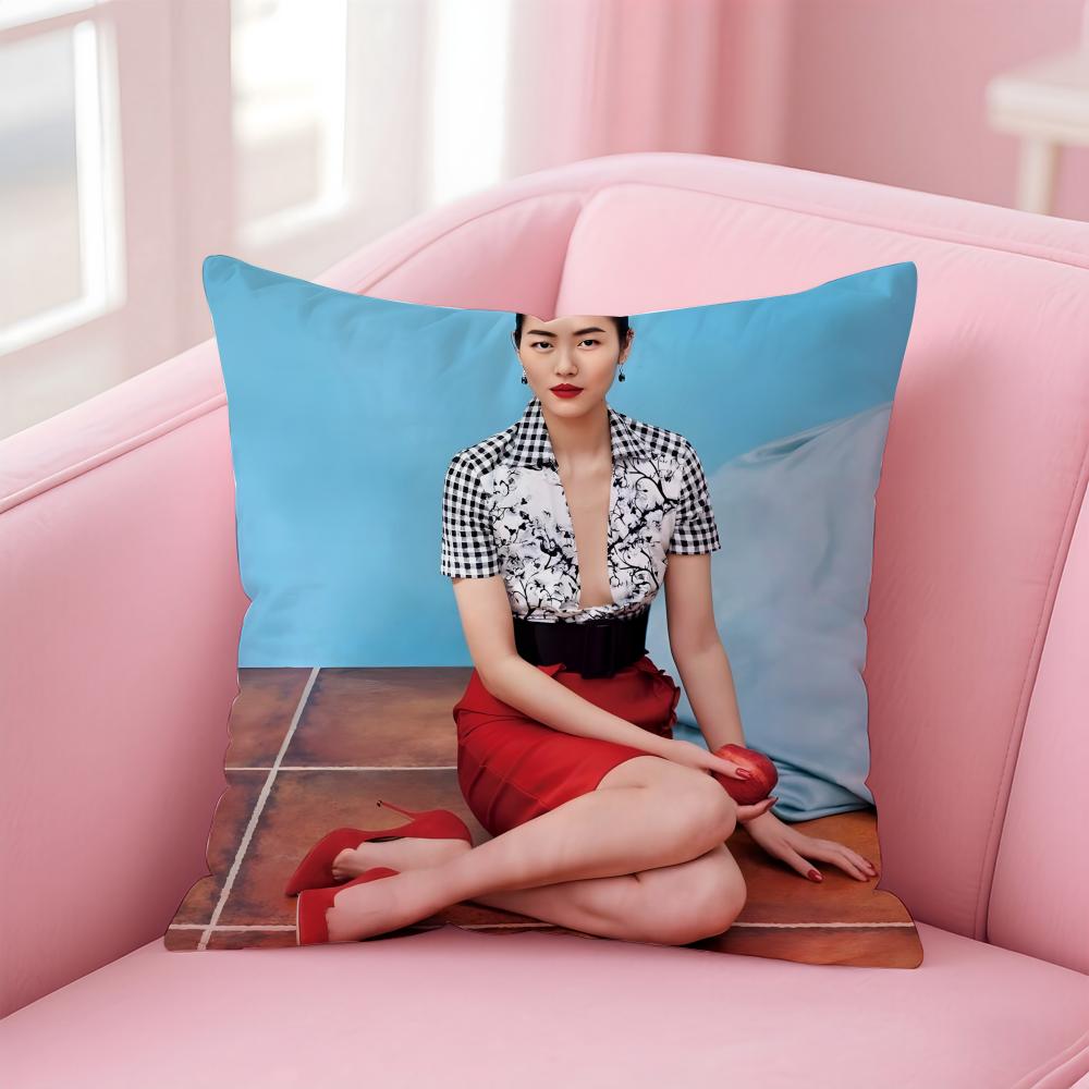 Popular Fashion Chinese Sexy Model LLiu Wen Cushion Cover Pillowcase Short Plush Invisible Zipper Room Sofa Cushion Cover